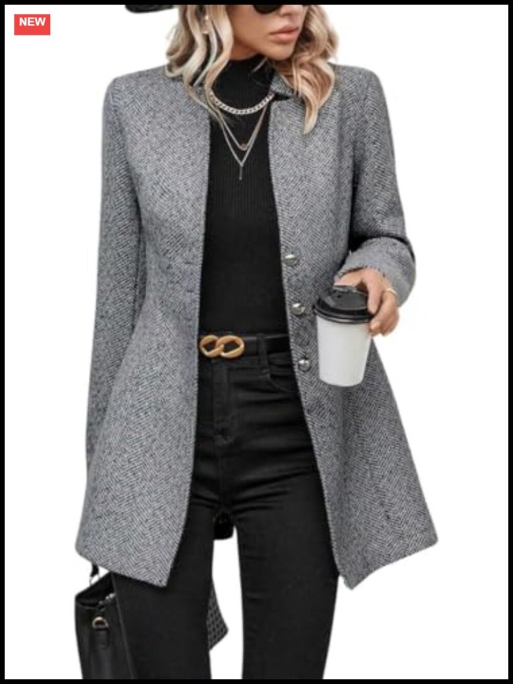 Women's Wool Blend Pea Coat Single Breasted Notched Collar Mid Long Overcoat